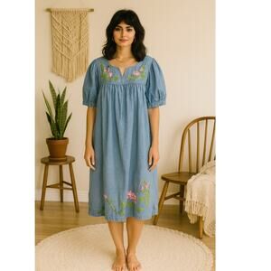 Vintage Bechamel Embroidered Denim Dress Medium